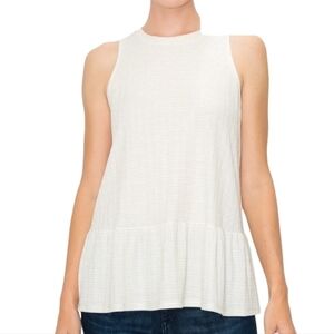 W5 | Women's White and Gold Metallic Sleeveless Ruffle Peplum Top (Size XL)